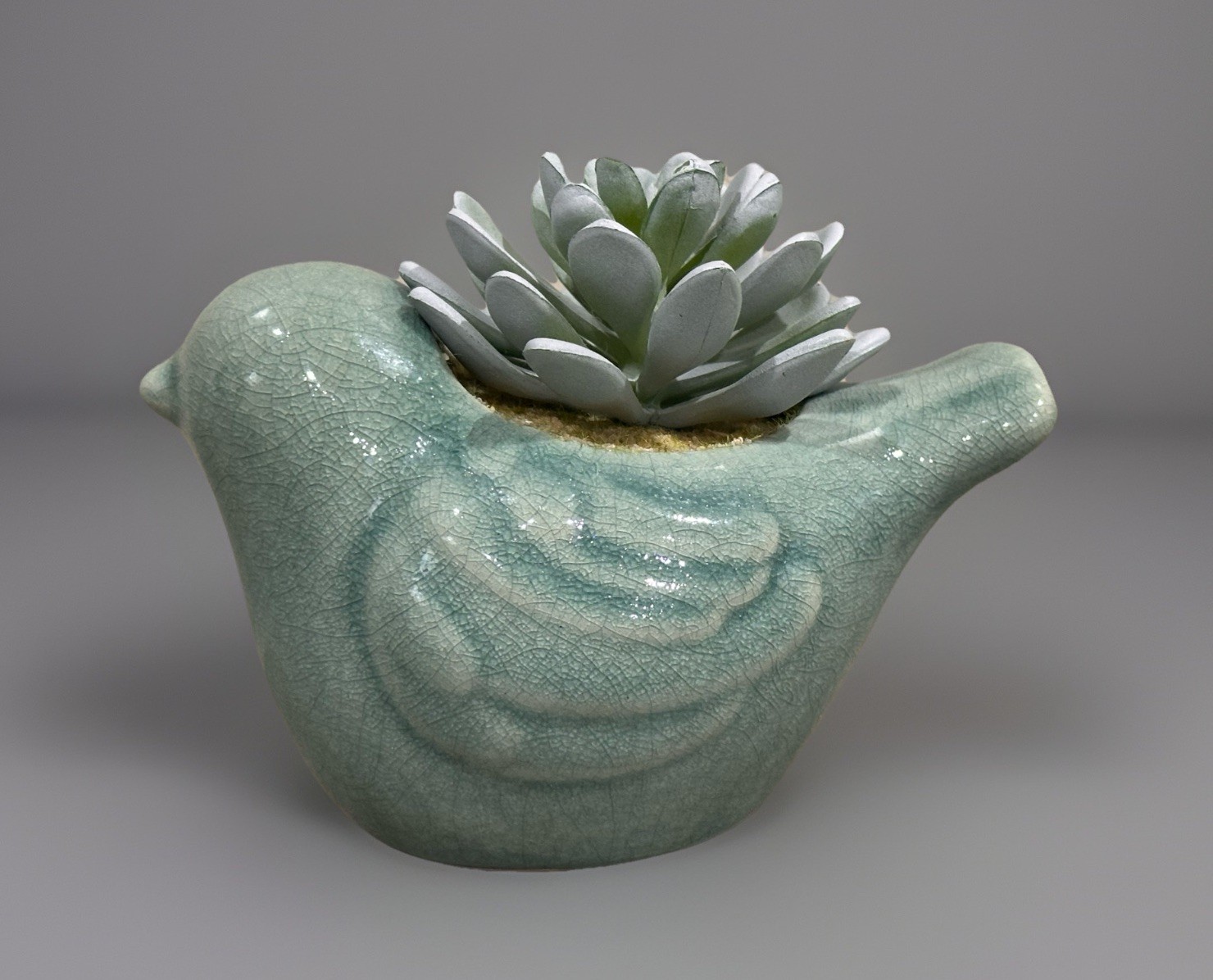 Ceramic Bird Figurine Succulent Planter With Faux Plant & Crackle Glaze Finish