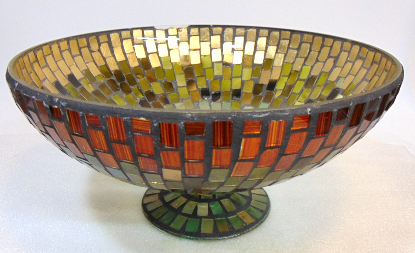 Vintage Mosaic Stained Glass Large Decorative Fruit Bowl Centerpiece Rare 12 in