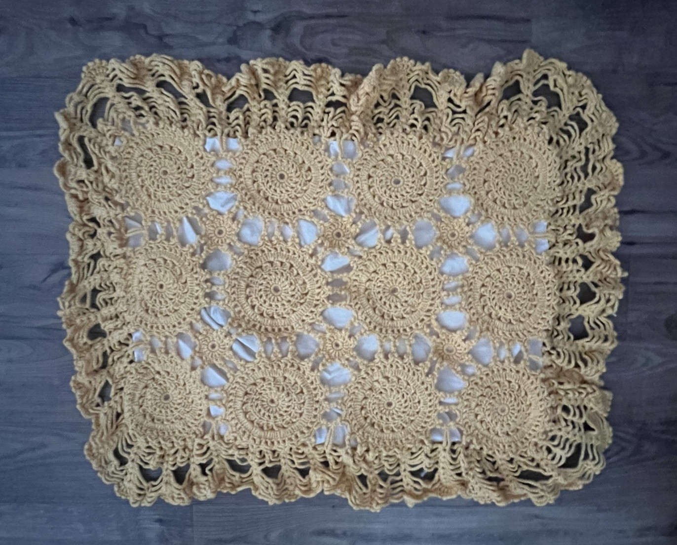 Vintage Handmade Yellow Crochet Knitted Yarn Blanket Pillow Case King 101×101 in