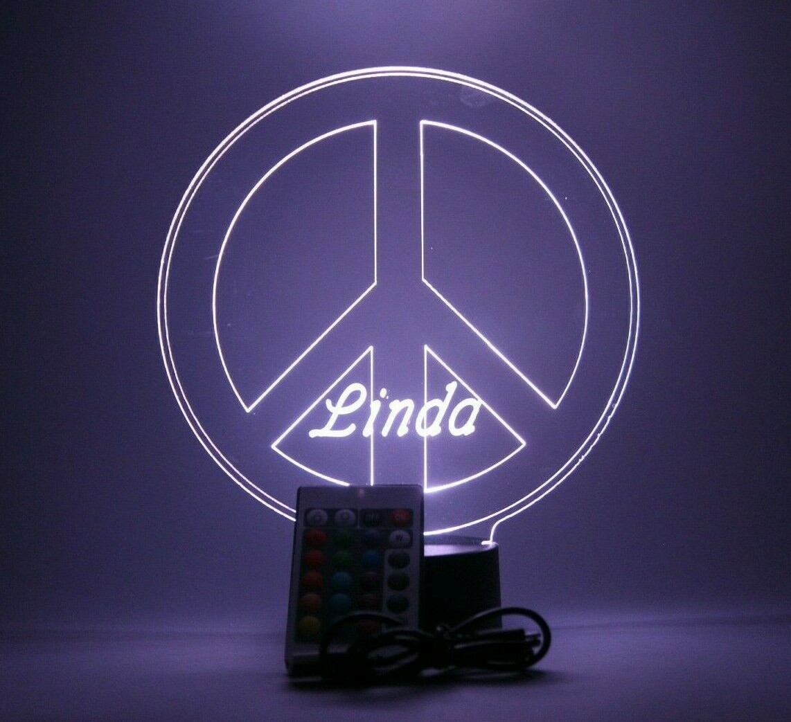 Peace Sign Harmony Night Light Up Lamp LED Personalized Free Engrave With Remote
