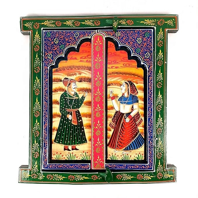 Handcrafted Wooden Jharokha Wall Hanging Window Frame Decor Indian Art