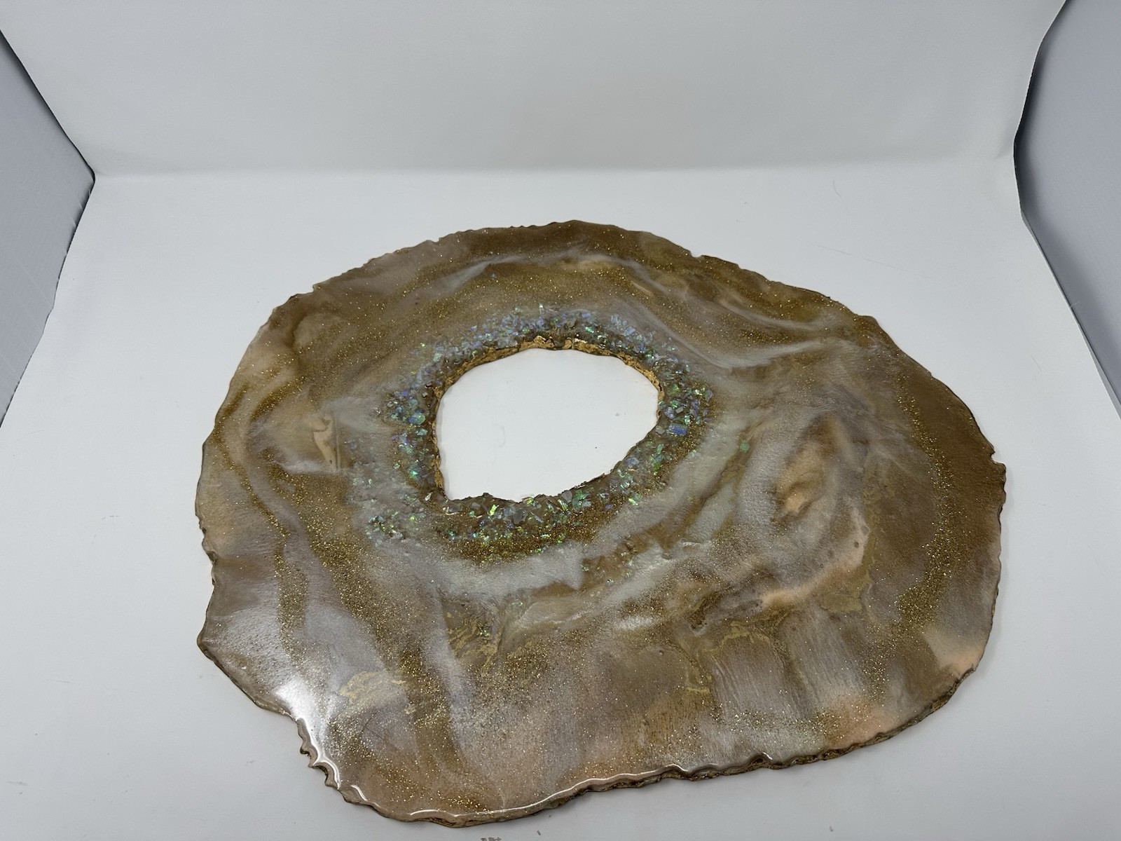 Handmade Resin Geode Wall Art or Table Top Decor – Holographic Iridescent 19×13