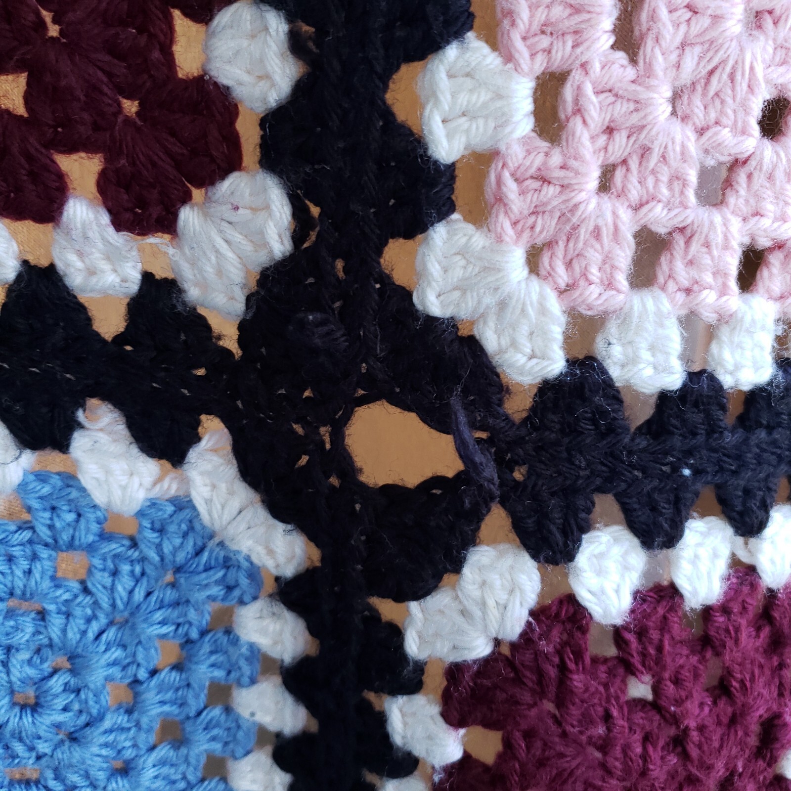 Throw Blanket Crochet Multicolor Granny Square Black Border Handmade Afghan Boho
