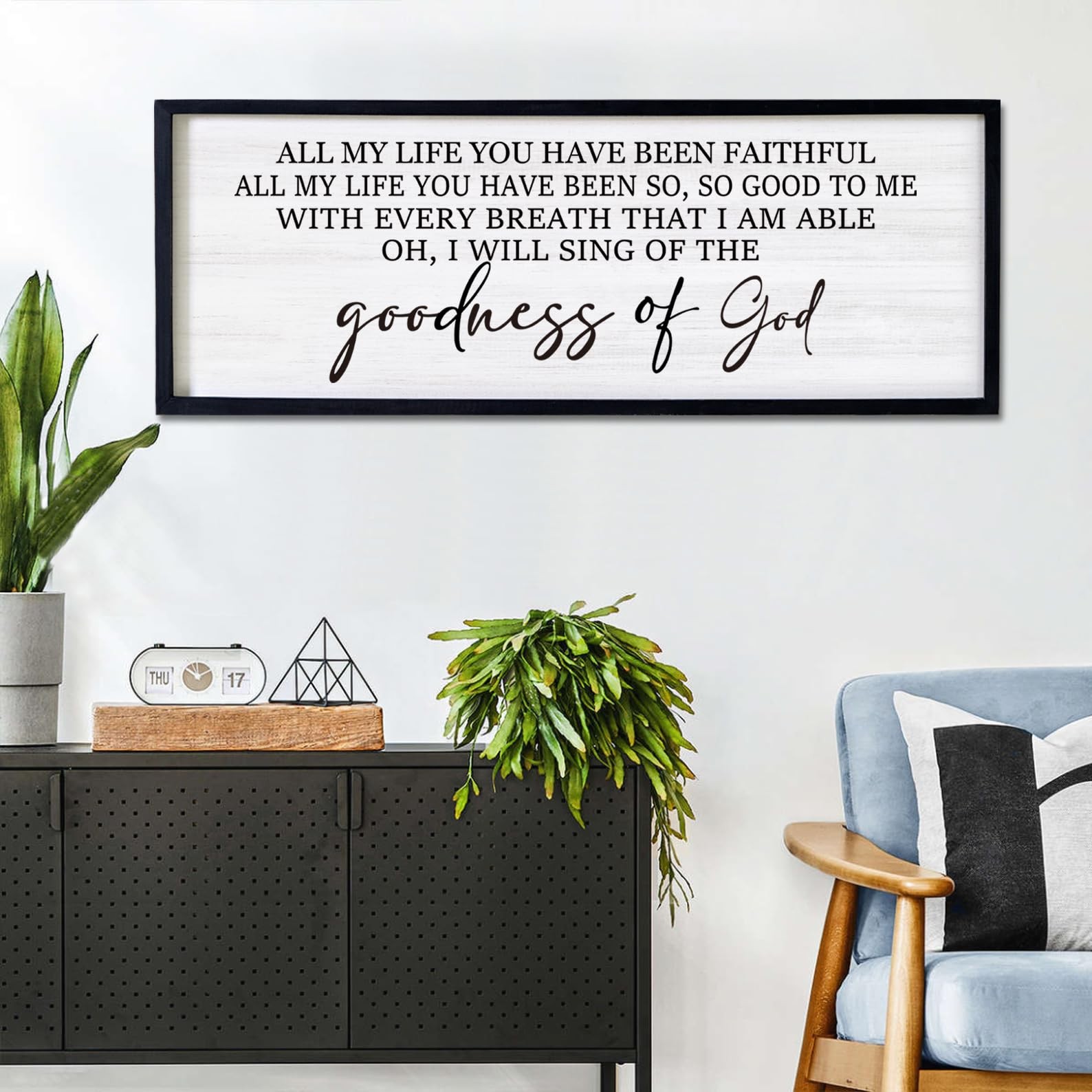 Goodness of God Framed Wall Art, 40”×15” Positive Religious Black Bible Ver…