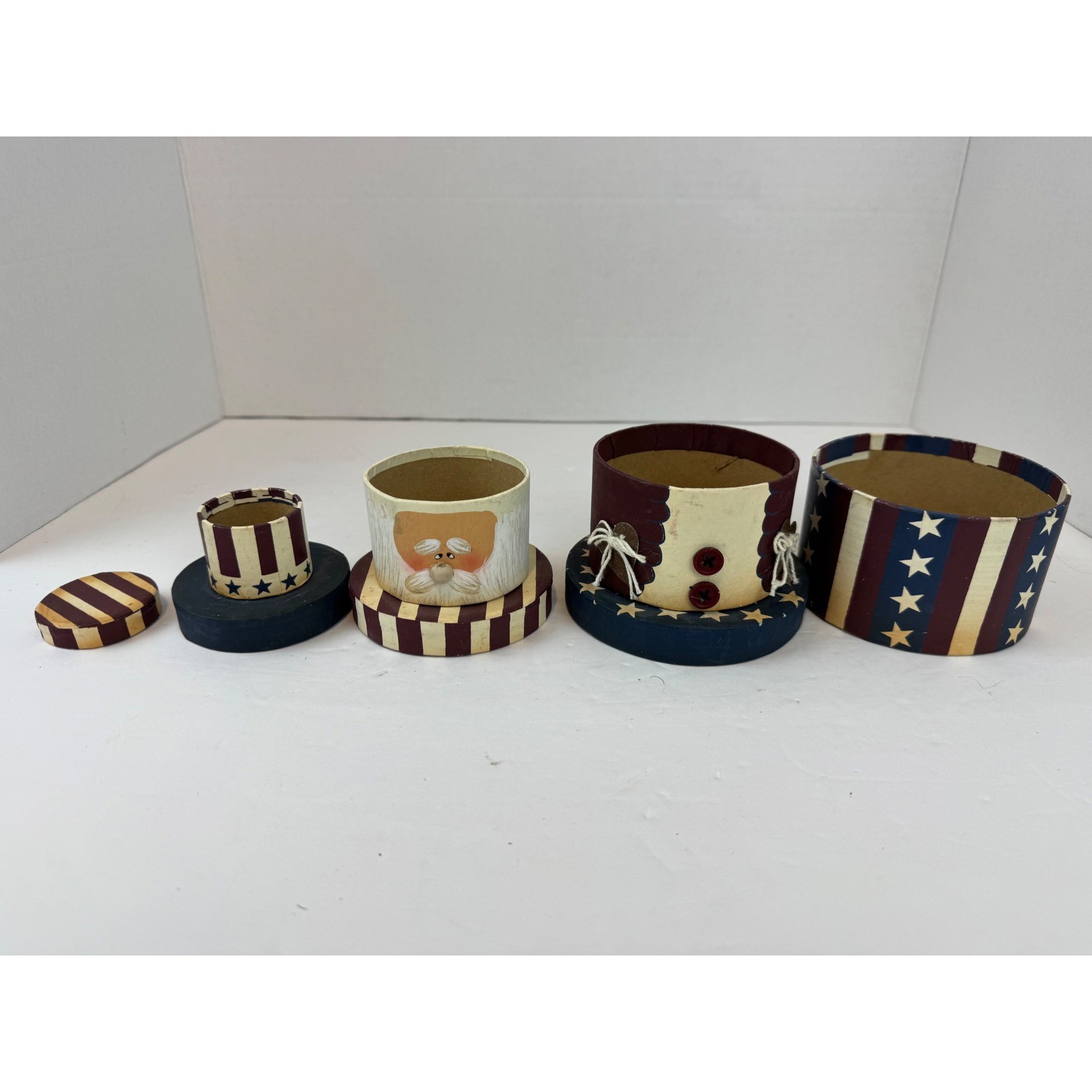 CMI Henton Patriotic Uncle Sam Santa Nesting Boxes Americana Folk Art