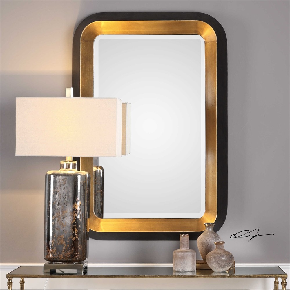 Uttermost 09301 Niva Metallic Gold Black Wall Mirror Bold Modern Beveled 42in