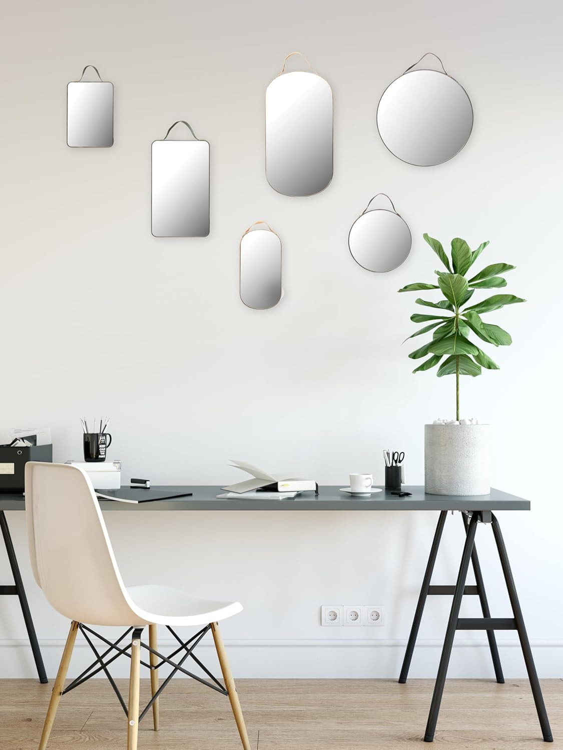 Various Velvet Edged Wall Mirrors, Multicolor, Set of 6