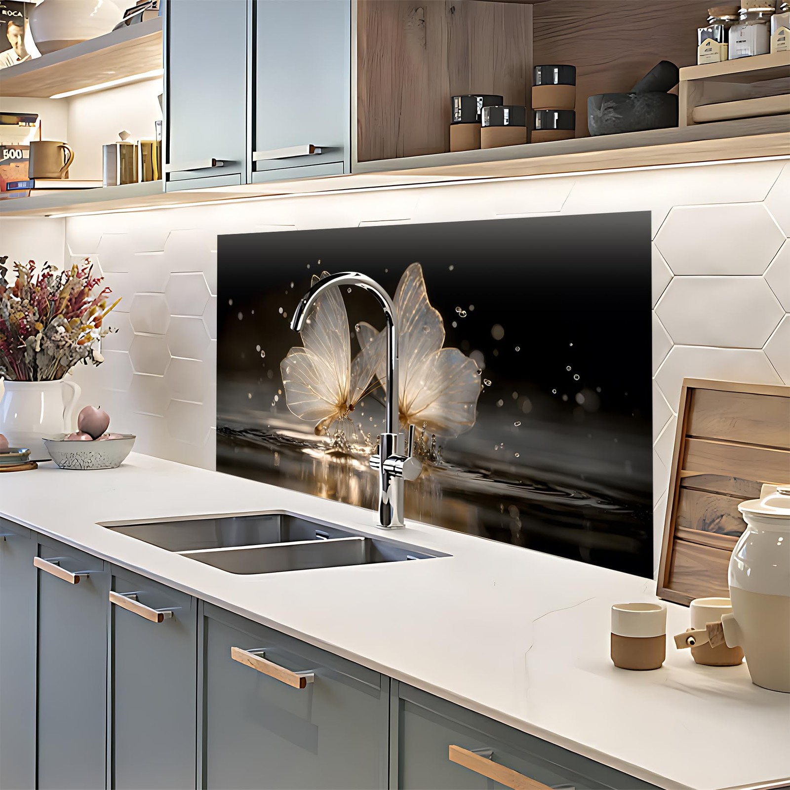 Transparent Butterflies Kitchen Backsplash Wallpaper Stickers Waterproof Stov…