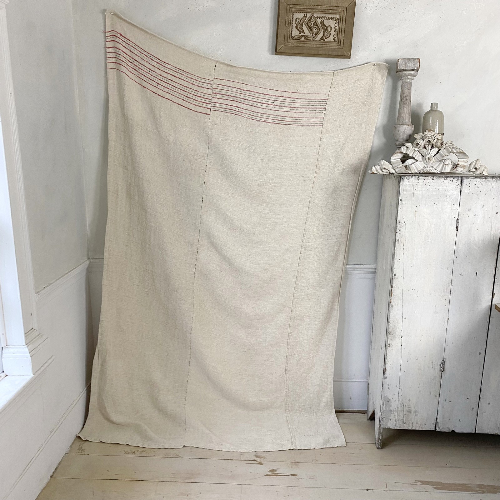 Antique heavy hemp blanket herringbone weave 3 pounds organic linen nubby sheet