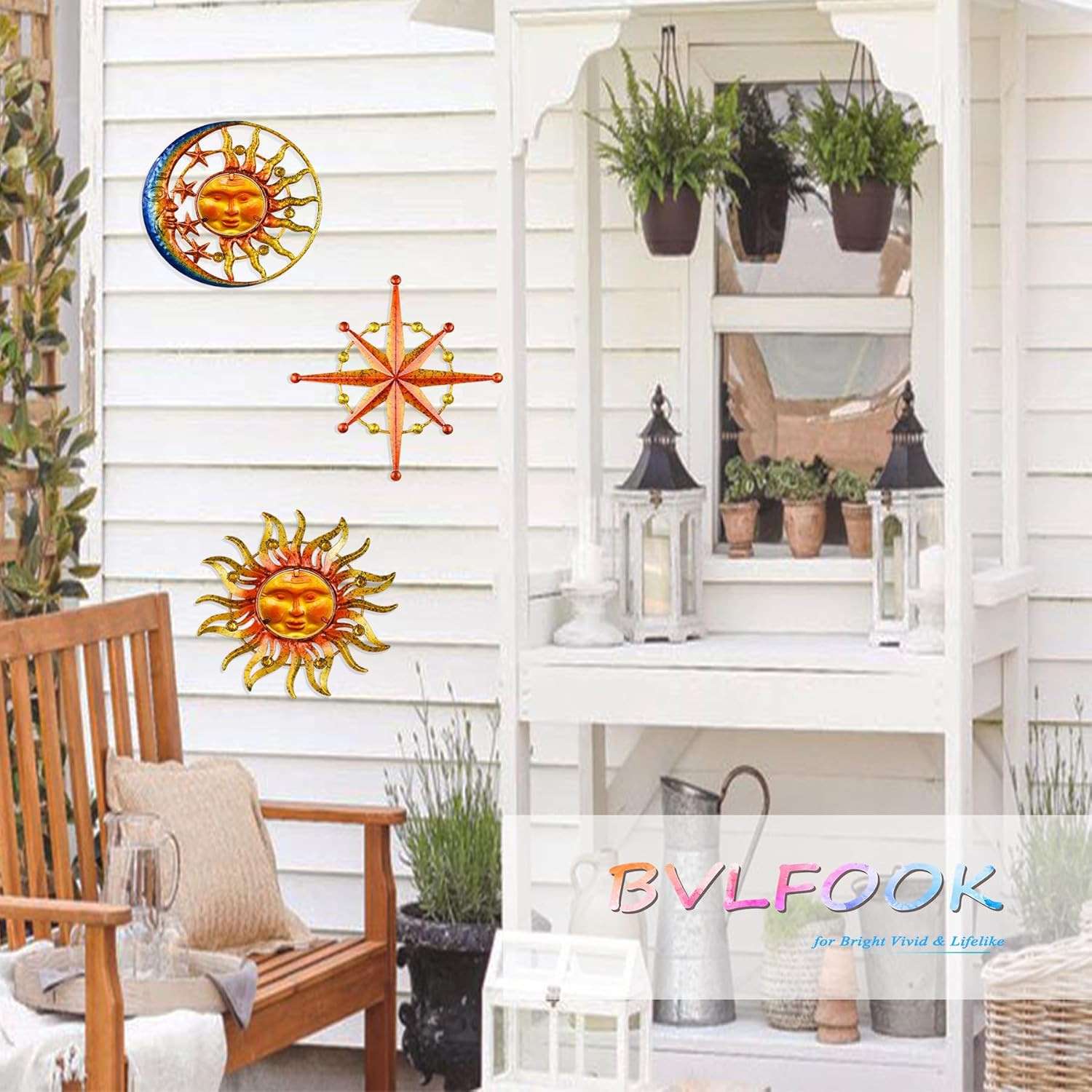 Sun Moon Star Metal Wall Art, Glass Sun Face Weird Decor, Set of 3, Valentine Wa