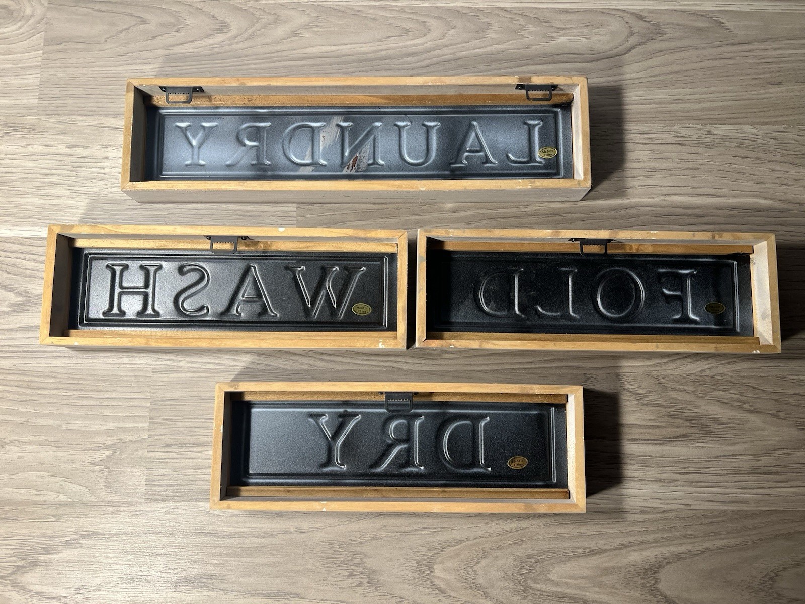 Laundry Room Farmhouse Wooden Metal (4-pack) Wall Decor Wash Fold Dry NEW