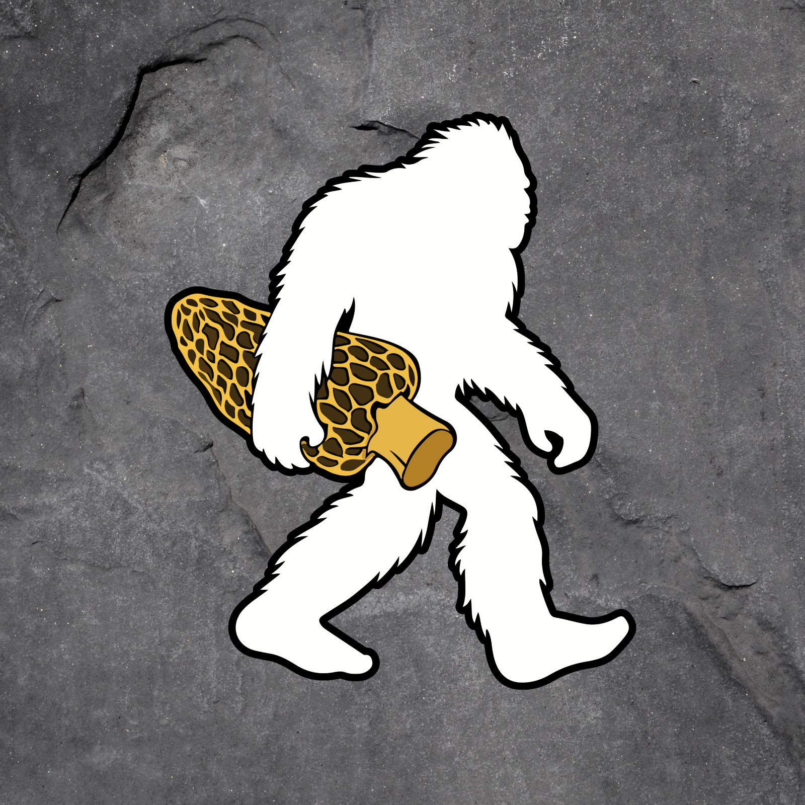 Bigfoot sticker vinyl decal mushroom forager white outline retro mycology