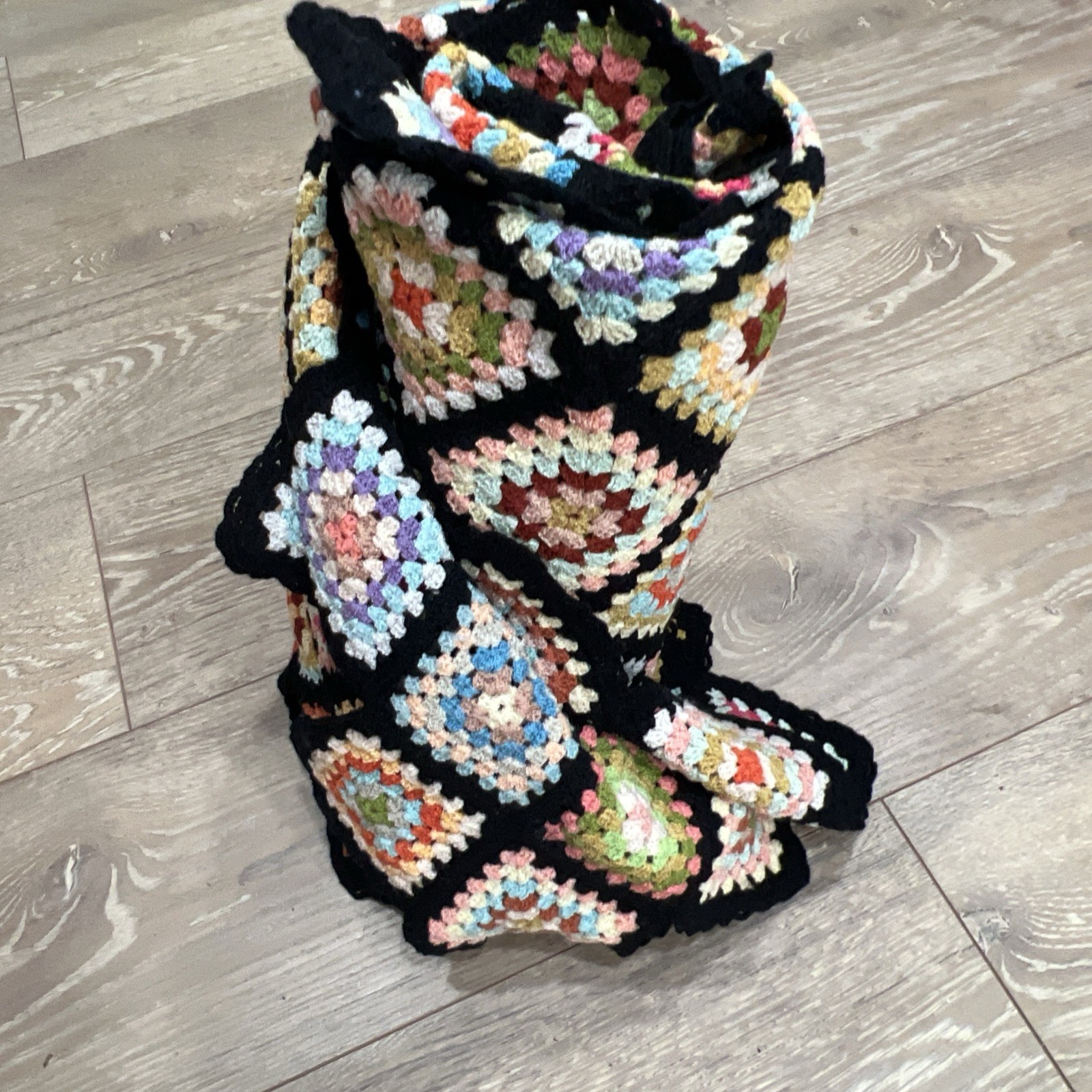 Handmade Granny Square Crochet Blanket Afghan Colorful Vintage Throw. Colorful