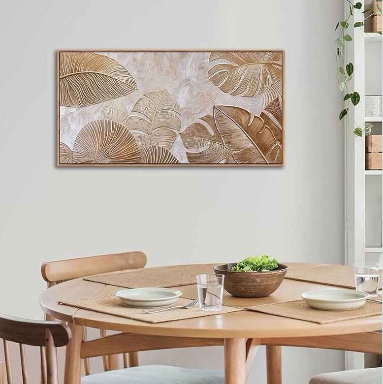 Nature Leaf 3D Texture Print, Waterproof Canvas, Wood Frame, Modern Art