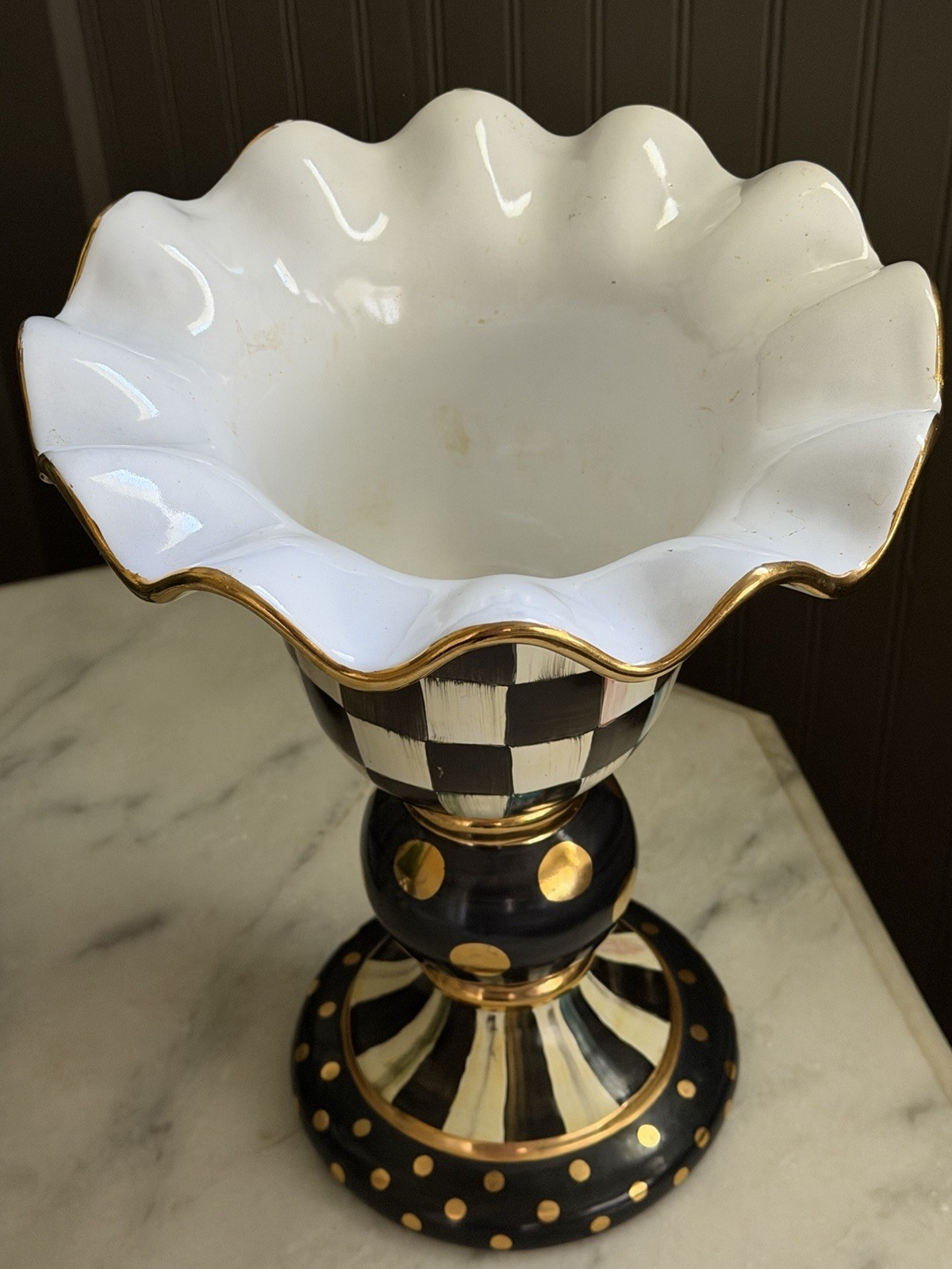 Mackenzie Childs Courtly Check Stately Vase Ceramic Sold Out Made In Aurora HTF