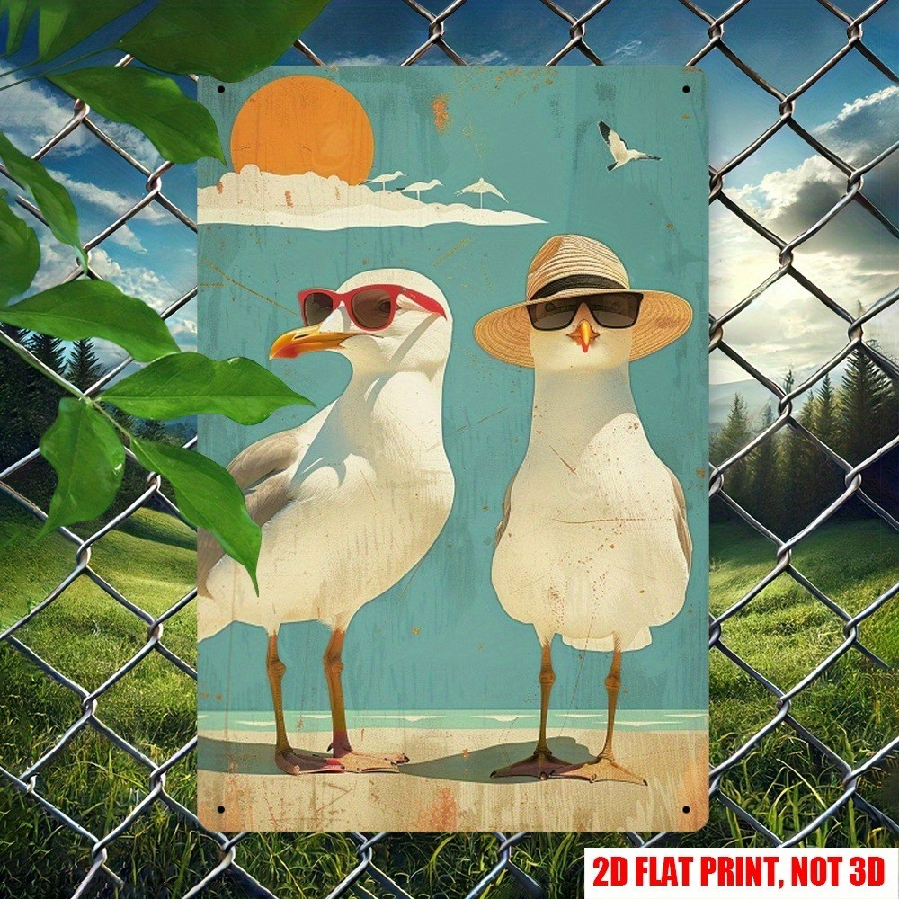 Vintage Cool Seagulls Metal Tin Signs Beach Sunset Home Decor Funny Coastal Art