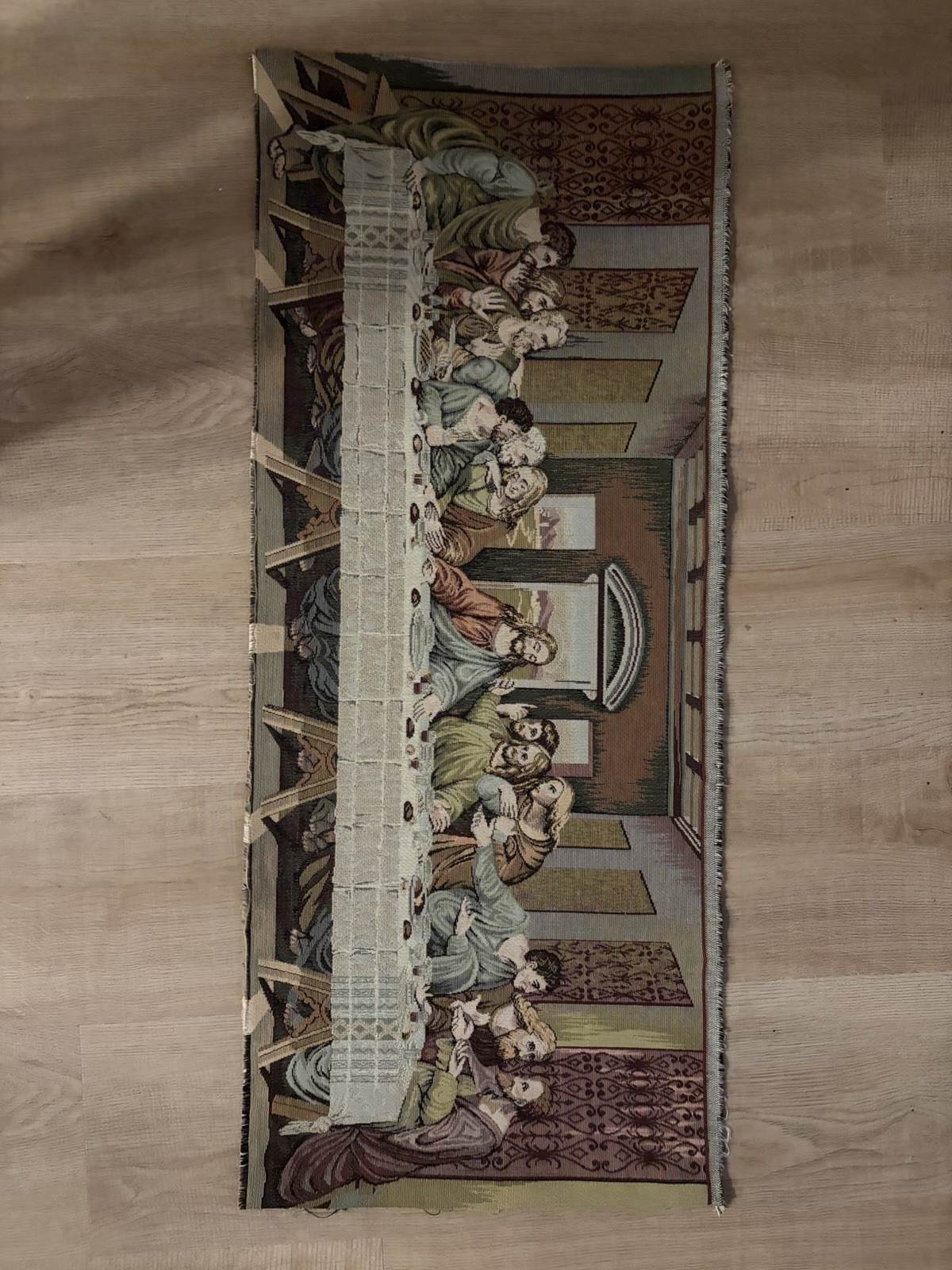 Woven Fringed The Last Supper Religious Wall Tapestry Hanging 35 x 14