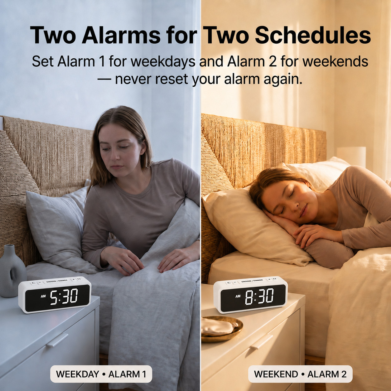 Loud Vibrating Alarm Clock with Bed Shaker for Heavy Sleepers Deaf 90dB Dual LED
