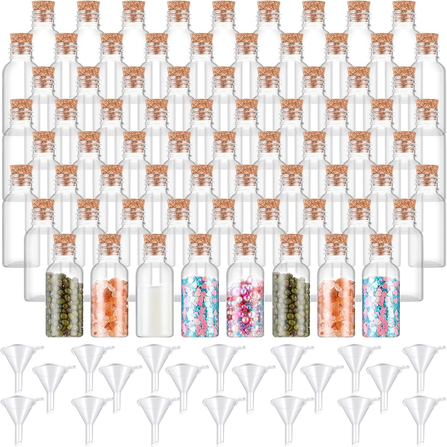 100 Pas 1 oz Plastic Sand Art Bottles with Cork Spers Mini