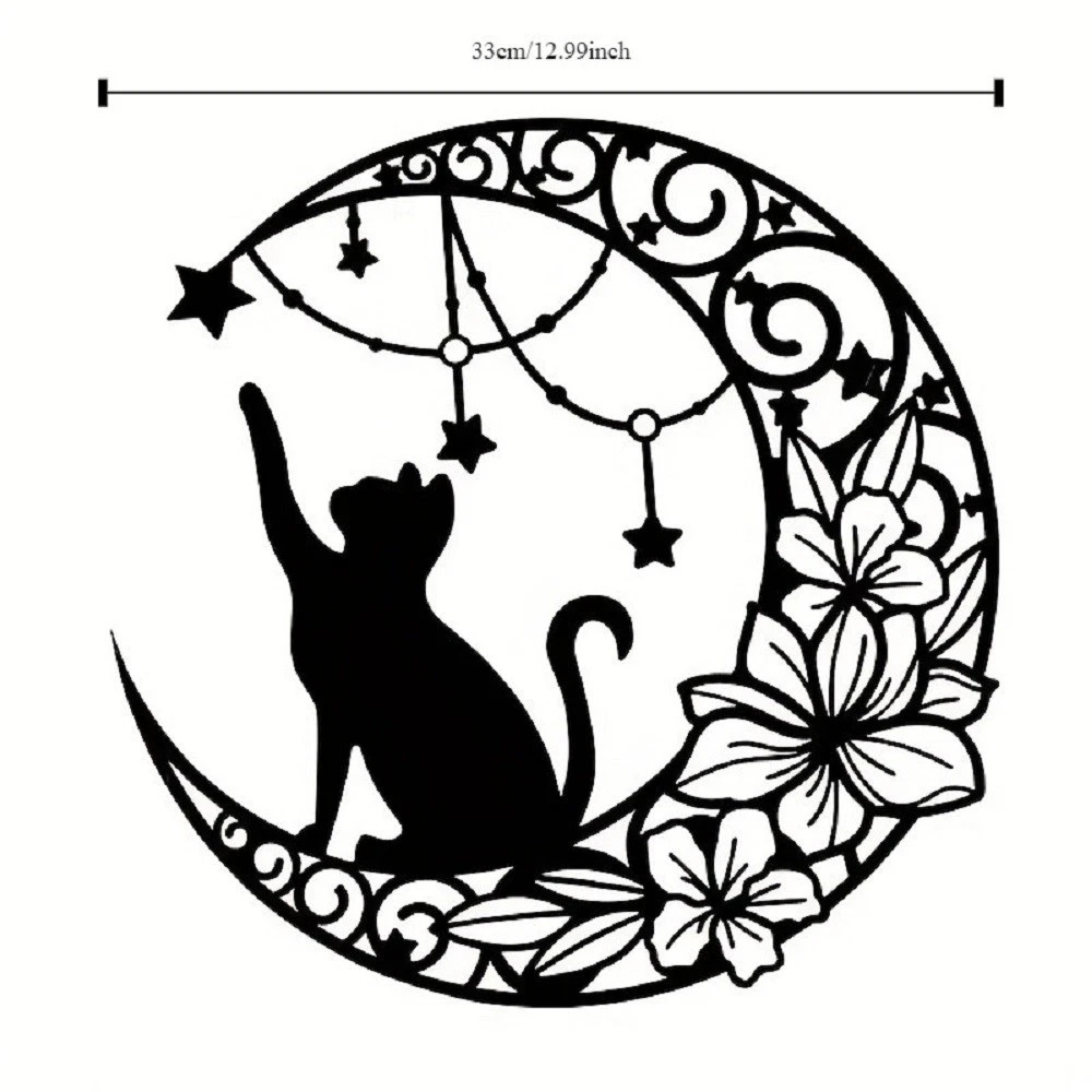 Metal Cat Wall Decor, Black Cat Wall Art,Cat Lover Gifts For Women,Metal Moon…