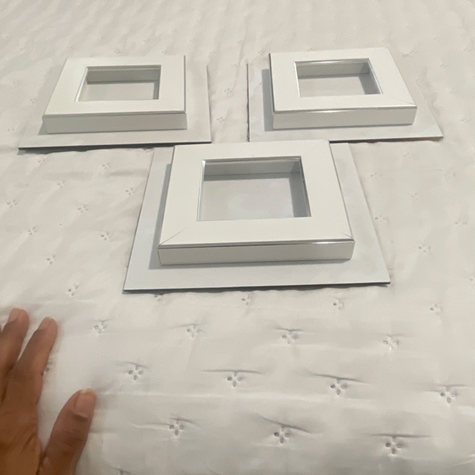 Set of 3 Square White Deep Wood Picture Frames Modern Less Than 10 x 10 in