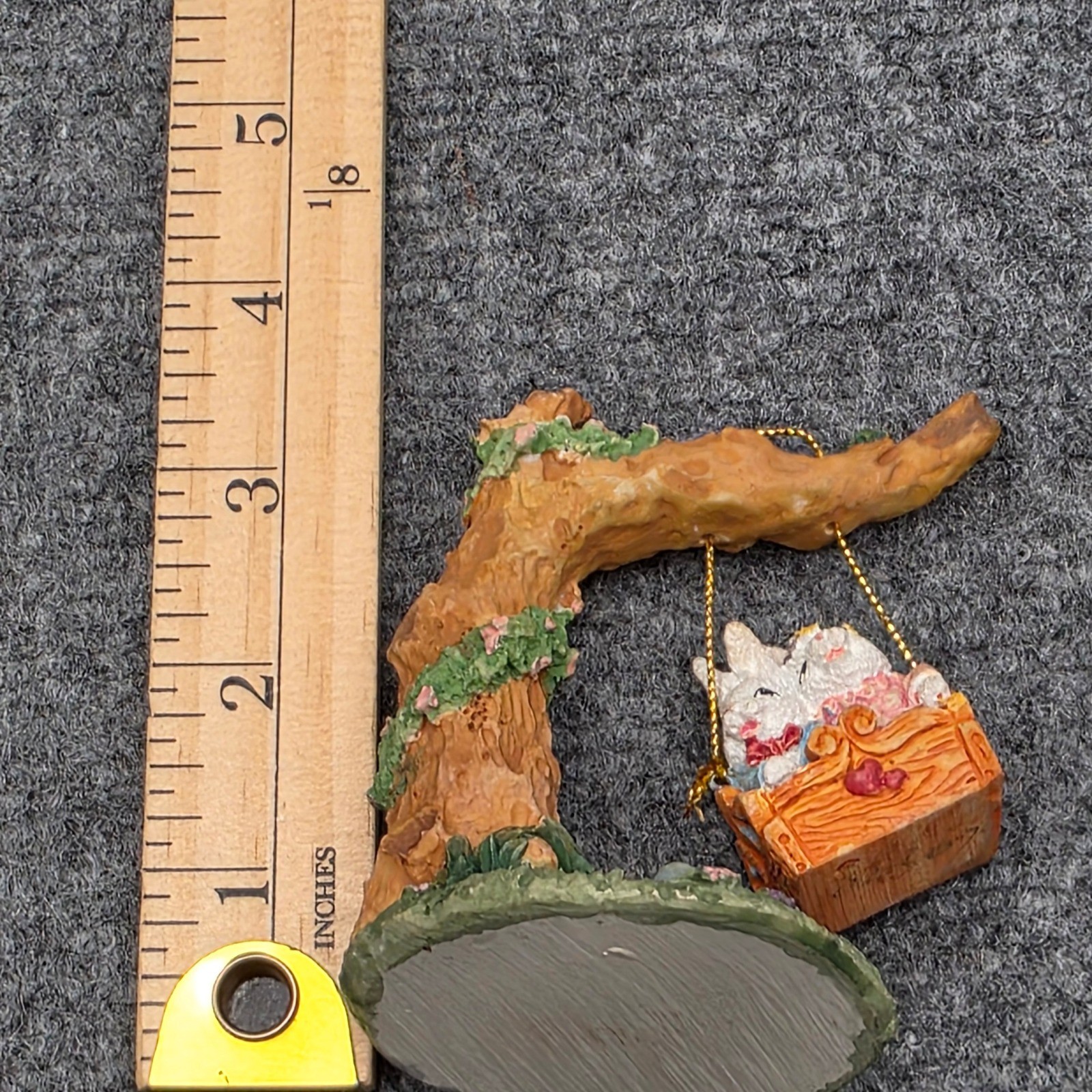 Vintage 1993 IRS Bunny Rabbit Couple on Swing Figurine Resin Tree Decor 4