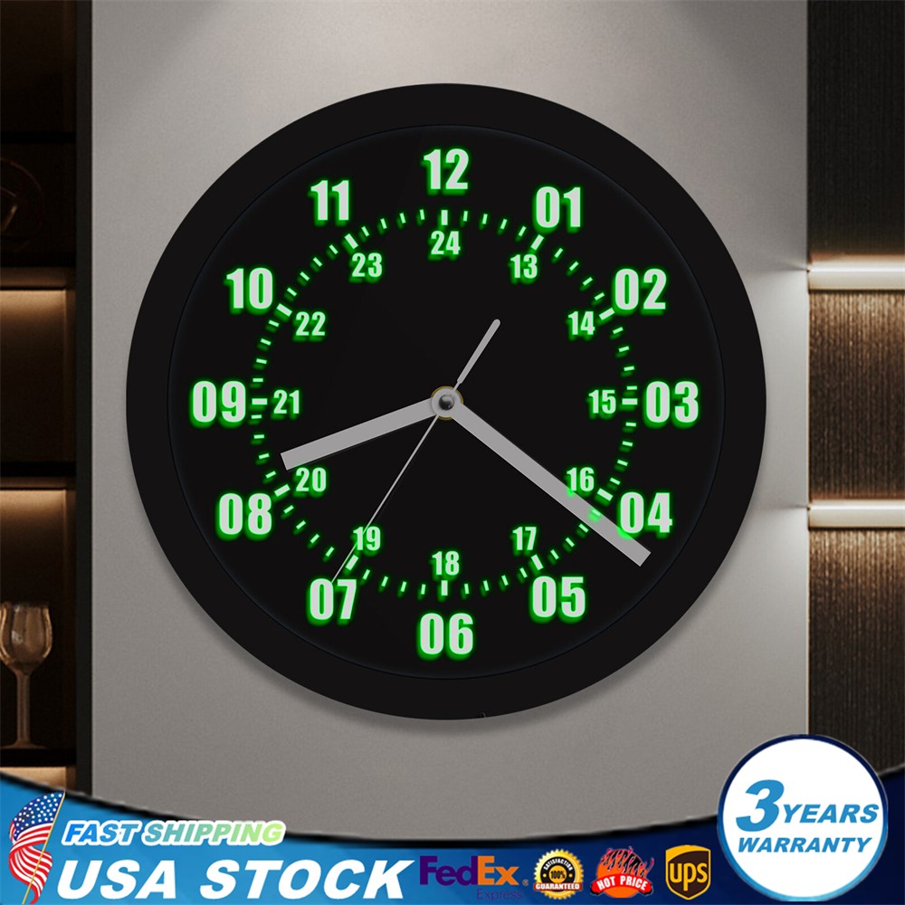 12/24 Hour Display Clock 10″ BLACK Military Time Wall Clock With Remote Decor US