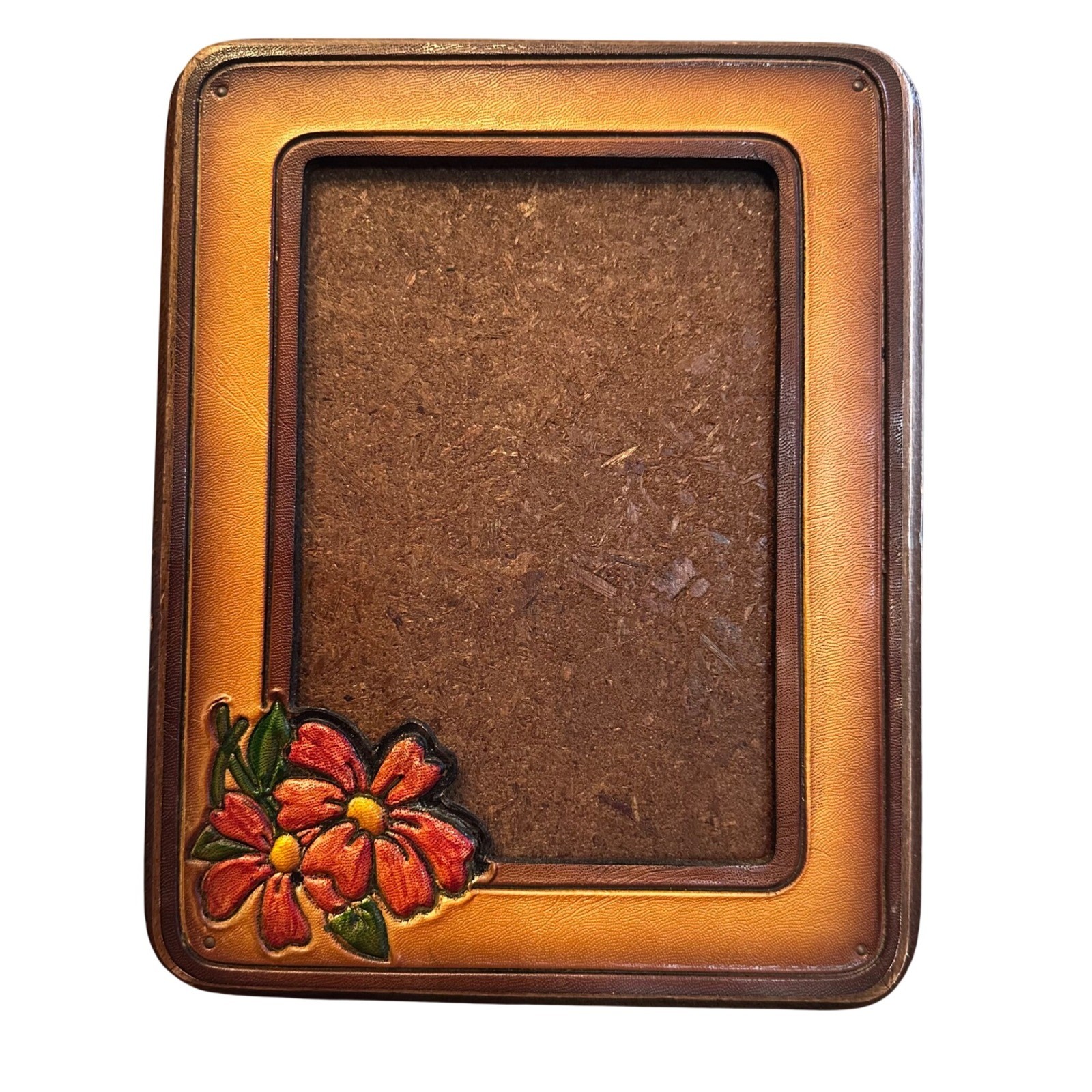 Wallace Berrie Cork Frame 5×7 Brown Tooled Floral 1978 Made in Taiwan Vintage