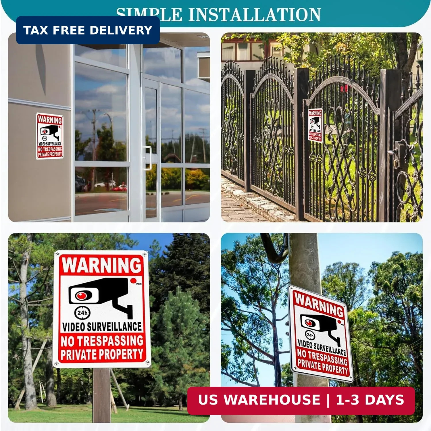 4-Pack Metal No Trespassing Signs Private Property 10 x 7 inch Rust Free 0.04