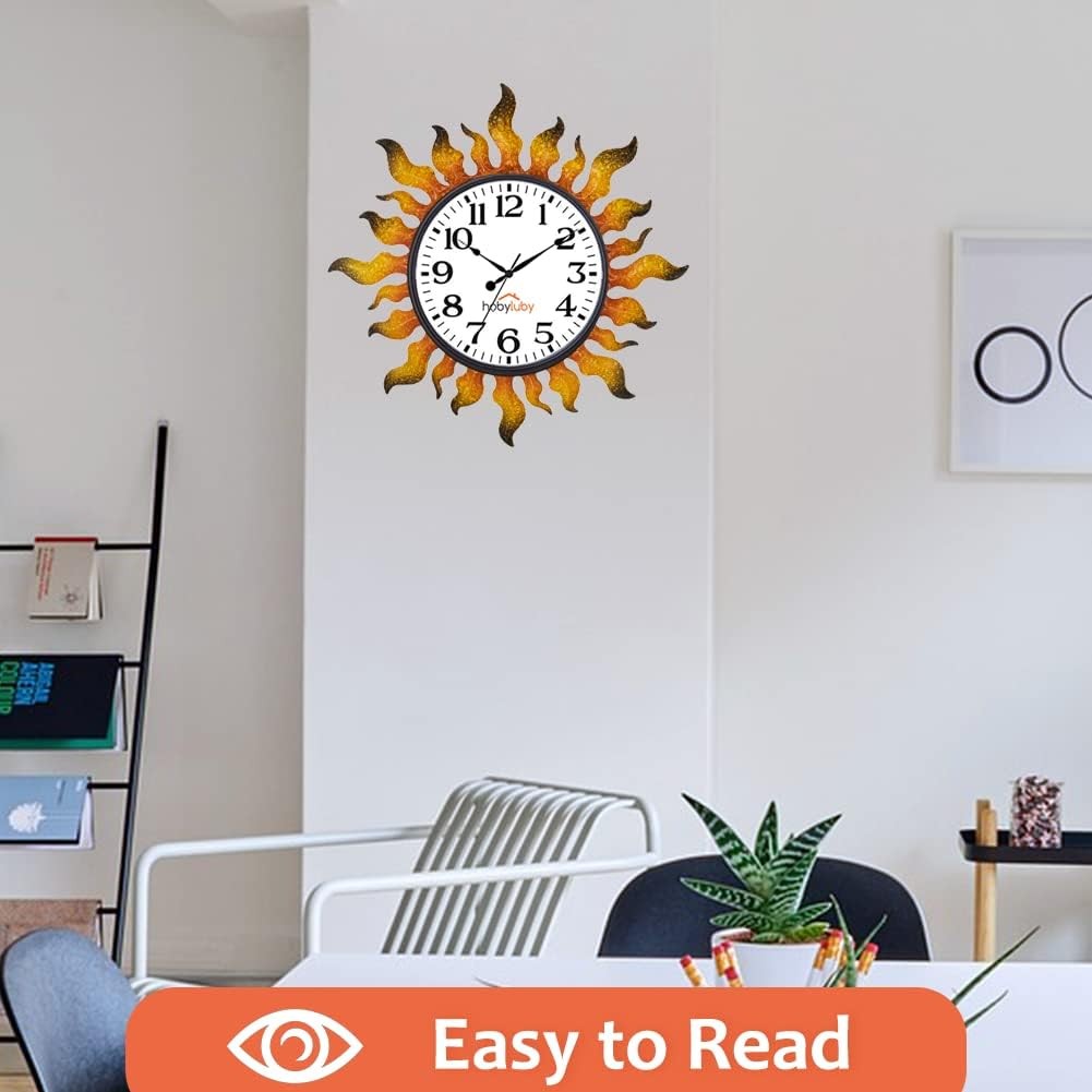 Outdoor Clock Sun Wall Clock Silent Non-Ticking Outdoor Clocks Waterproof for.