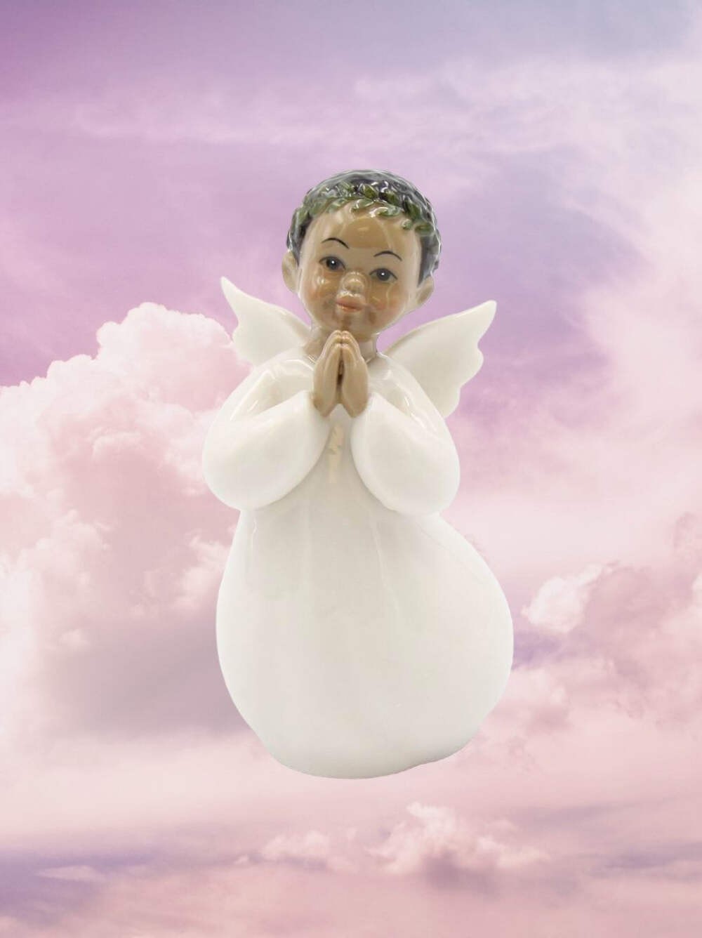 Ceramic African American Guardian Angel Boy Figurine, Home Décor, Religious Déco