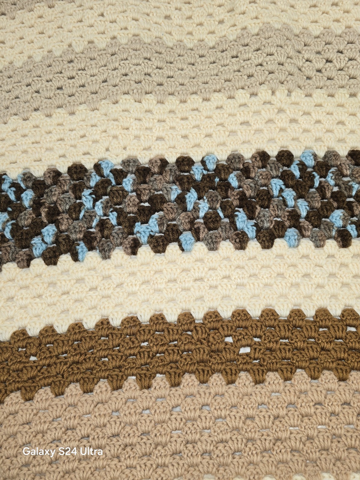 FALL * AUTUMN * Hand Knit Crochet Blanket * 48 x 48 * Orange * Brown * Cream