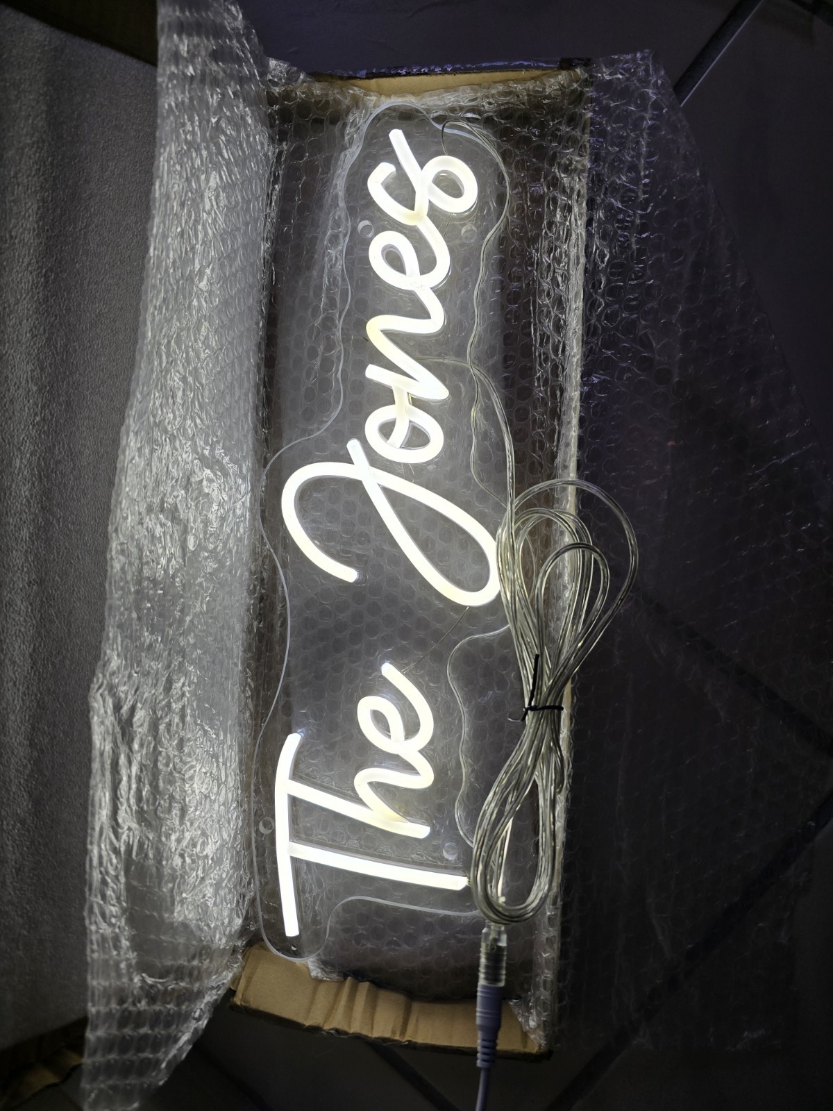 LED Lighted Acrylic Wall Sign “The Jones” 20in Clear/White Rectangle