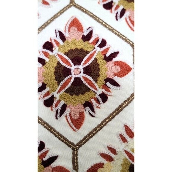 Decorative Bella Lux Geometric Throw Pillow 12″x12″ Embroidered Design Cotton &