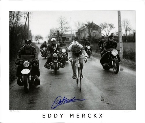 Eddy Merckx Signed Print, Paris-Nice 1967, 24 x 20 Inch Cycling Photograph