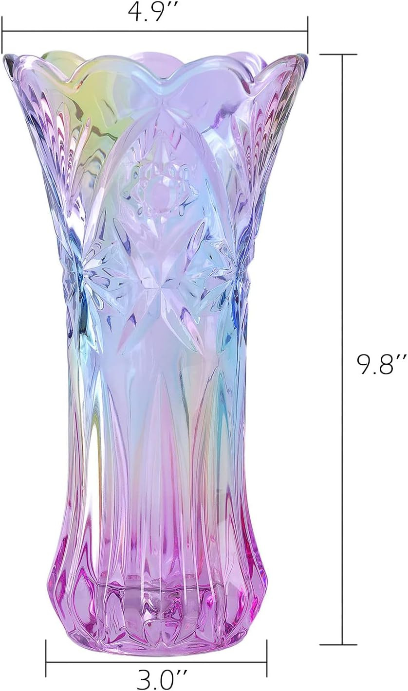 9 Inch Crystal Glass Colorful Vase for Centerpieces,Smoking, Flower Arrangements