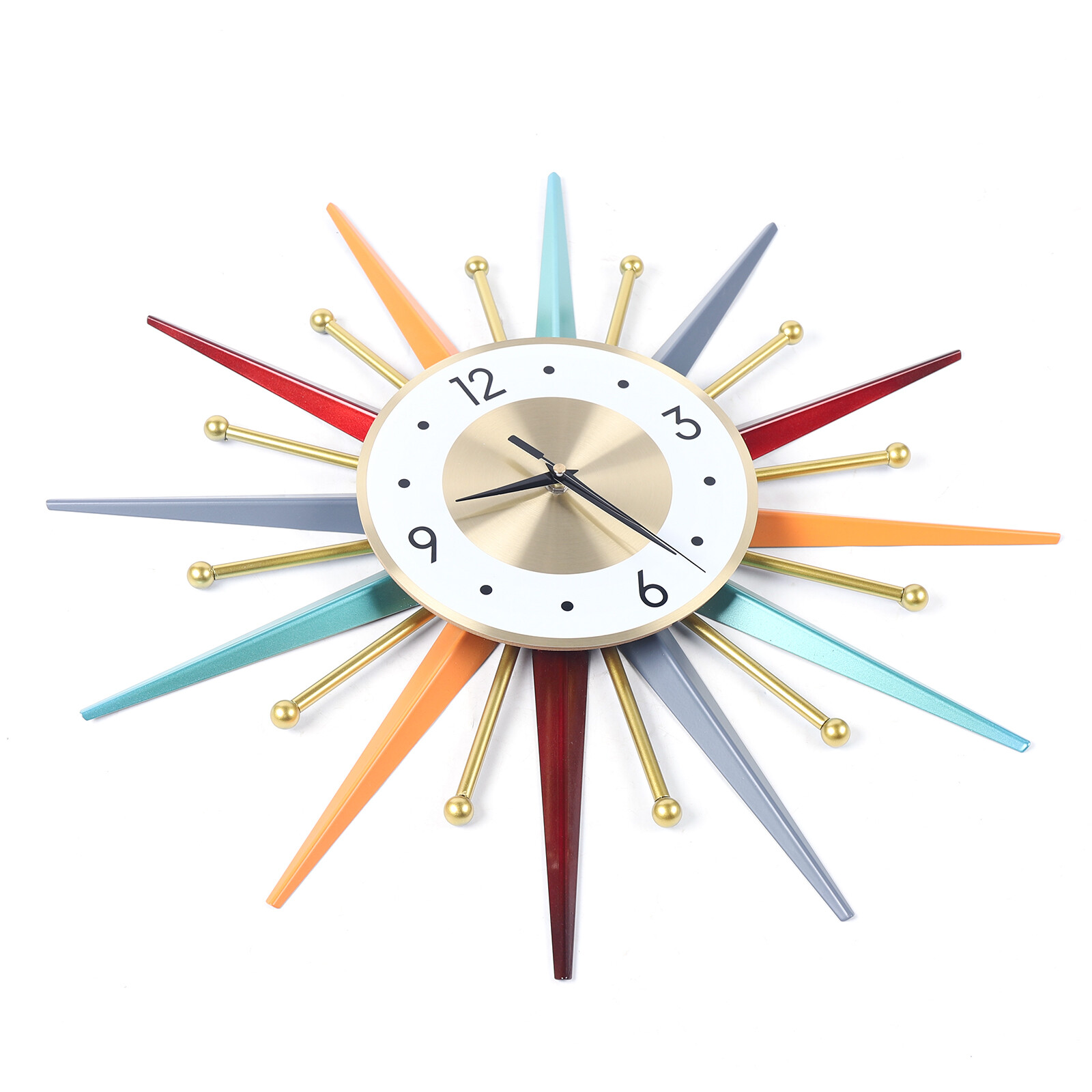 Large Wall Clock Modern Starburst Mid-Century Modern Decor Non-Ticking Battery