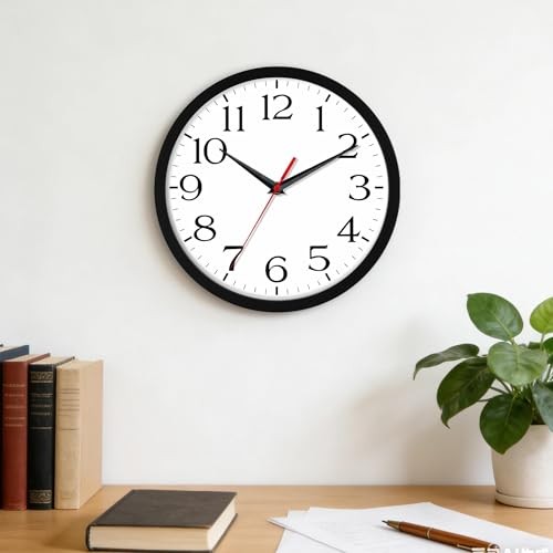 8 Inch Wall Clock – Battery Operated, Silent Non-Ticking Analog 8″ L-black