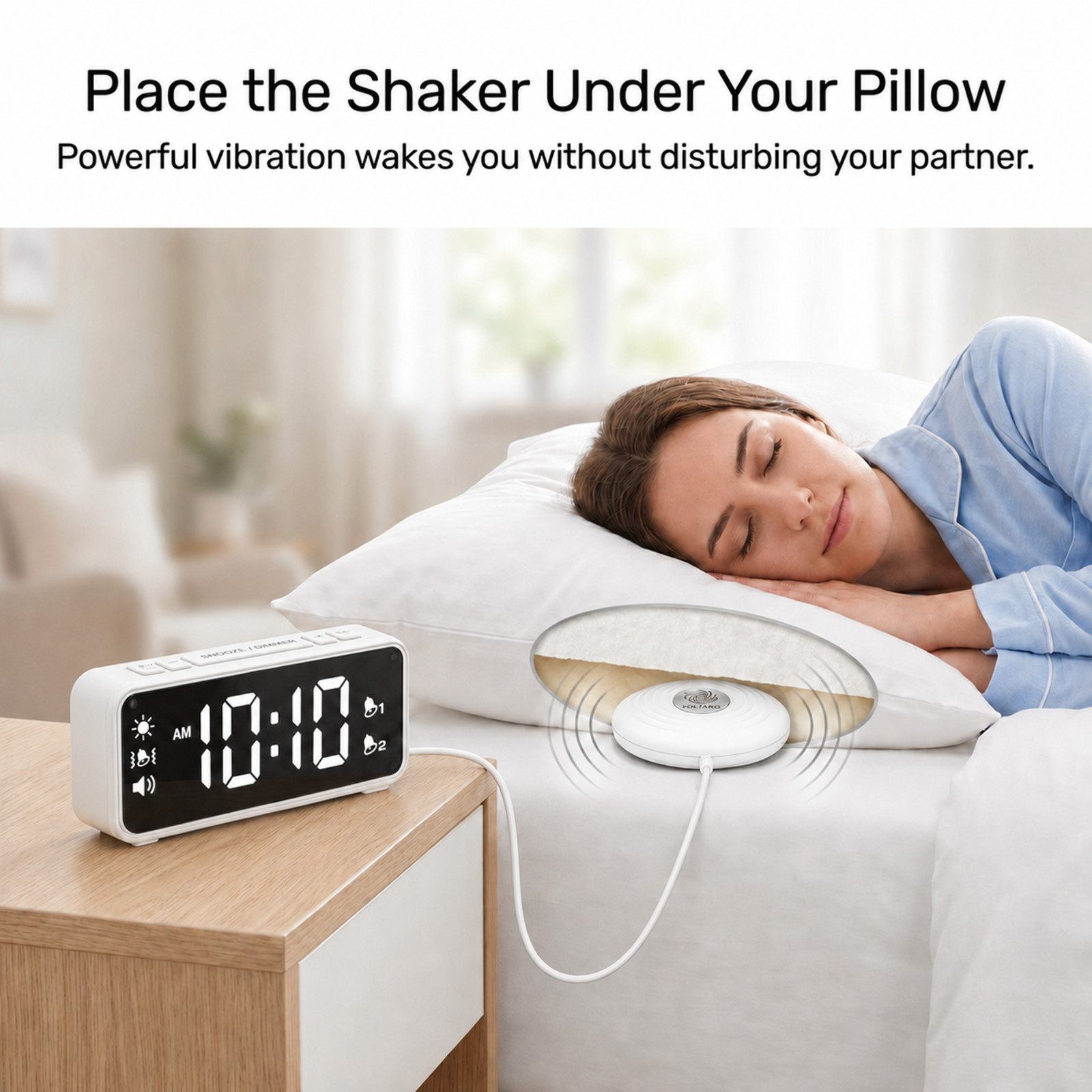 Loud Vibrating Alarm Clock with Bed Shaker for Heavy Sleepers Deaf 90dB Dual LED