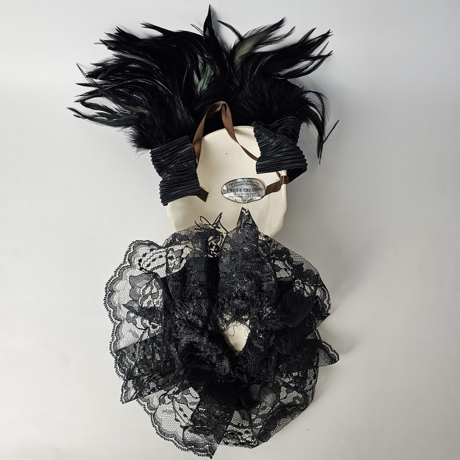 Unique Creations Limited Edition Lady Face Mask Wall Hanging Decor Feather Lace