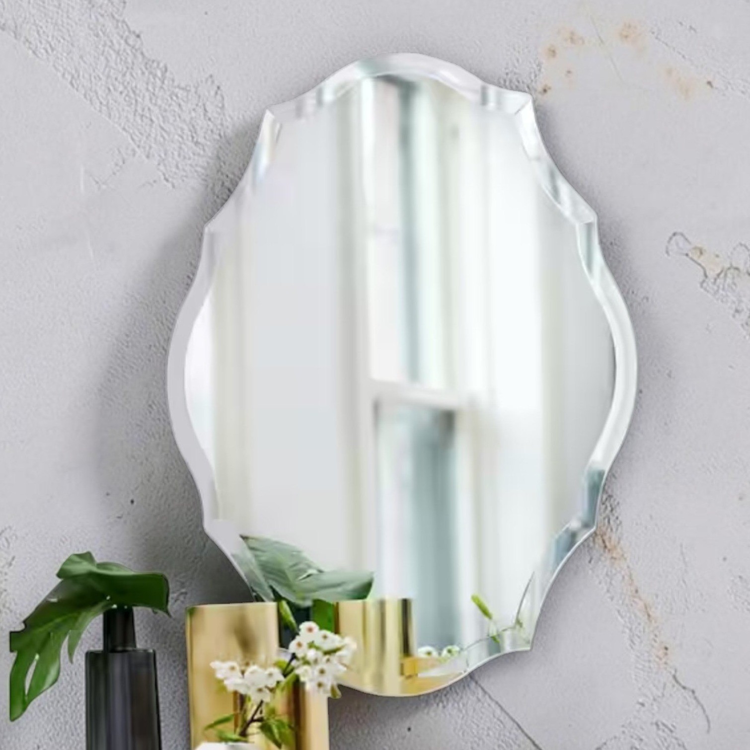 Frameless Scalloped Beveled Wall Mirror 23×17 Vertical Horizontal Hanging