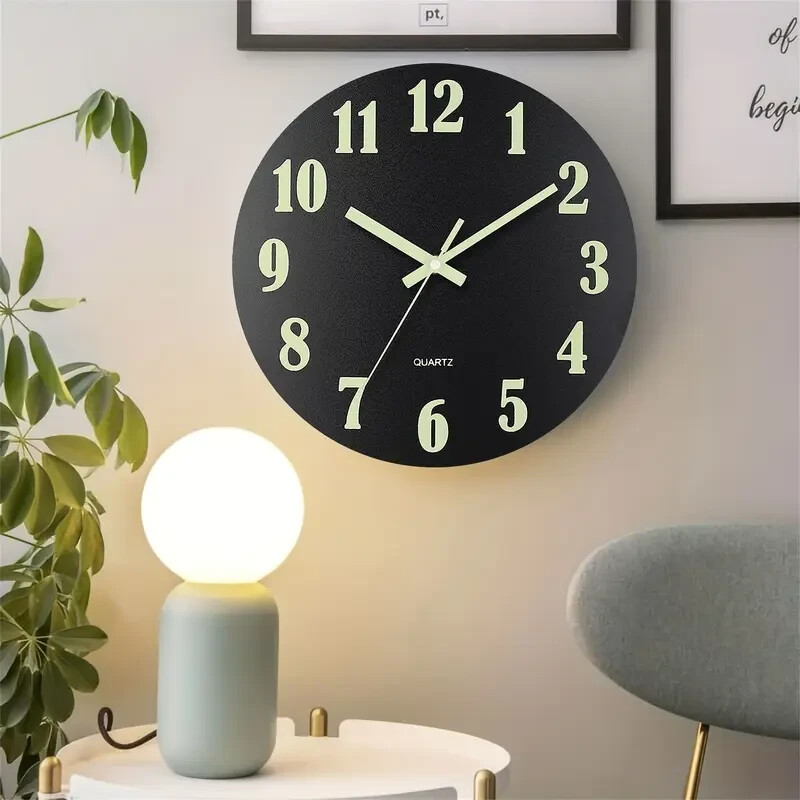 12” Wall Clock Large Luminous Quartz Night Light Glow In The Dark Silent Home