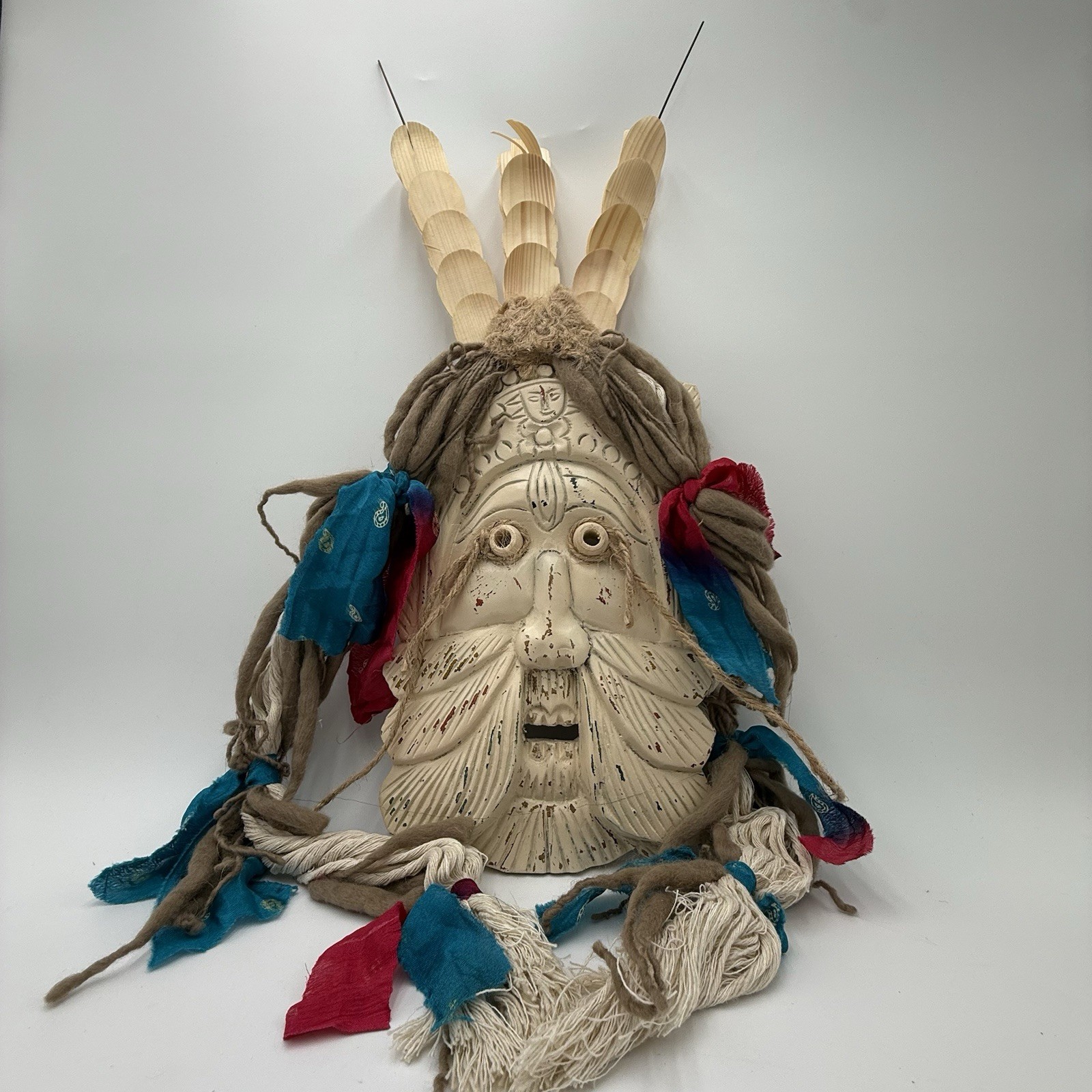 Vtg Mixed Media Folk Art Wall Mask Shaman Tribal Bohemian Decor 31″ Named Willie