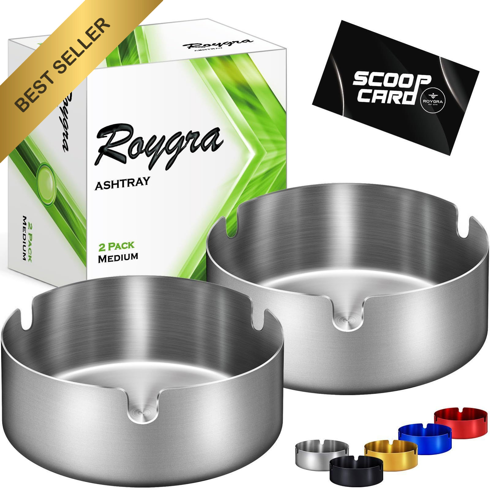 Stainless Steel Ash Tray 2 Pack Outdoor Patio Ashtray Indoor Cigarette Holder