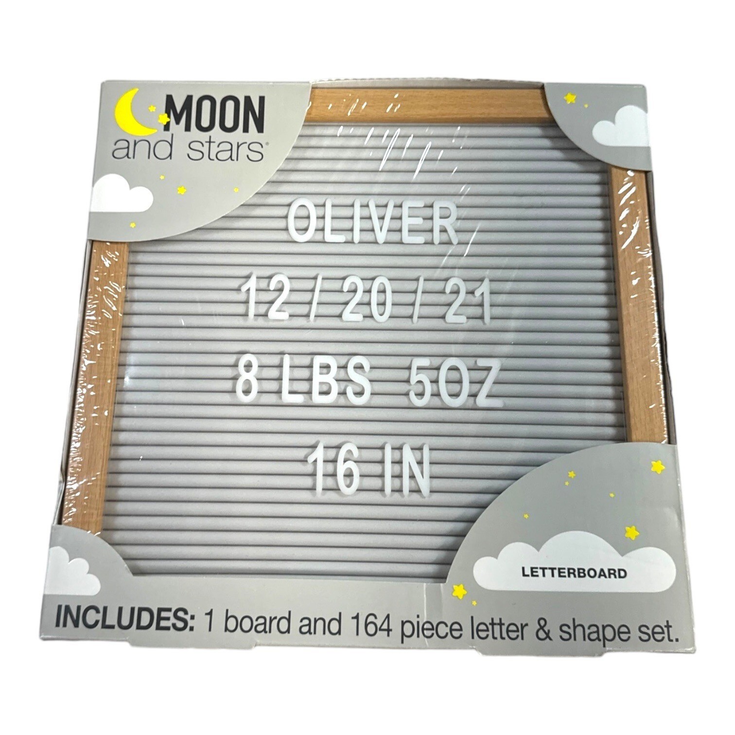 Moon & Stars Letterboard With 164-Piece Letter Set NEW Baby Gift Boy Girl Unisex