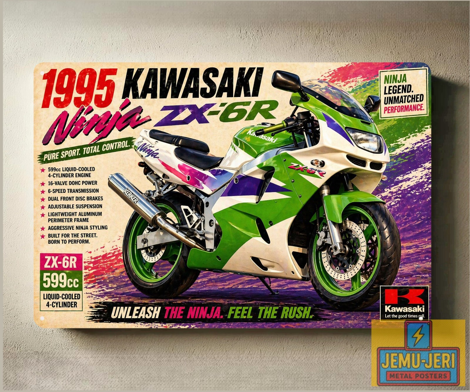1995 Kawasaki Ninja ZX-6R Motorcycle Metal Poster 30x20cm Sign