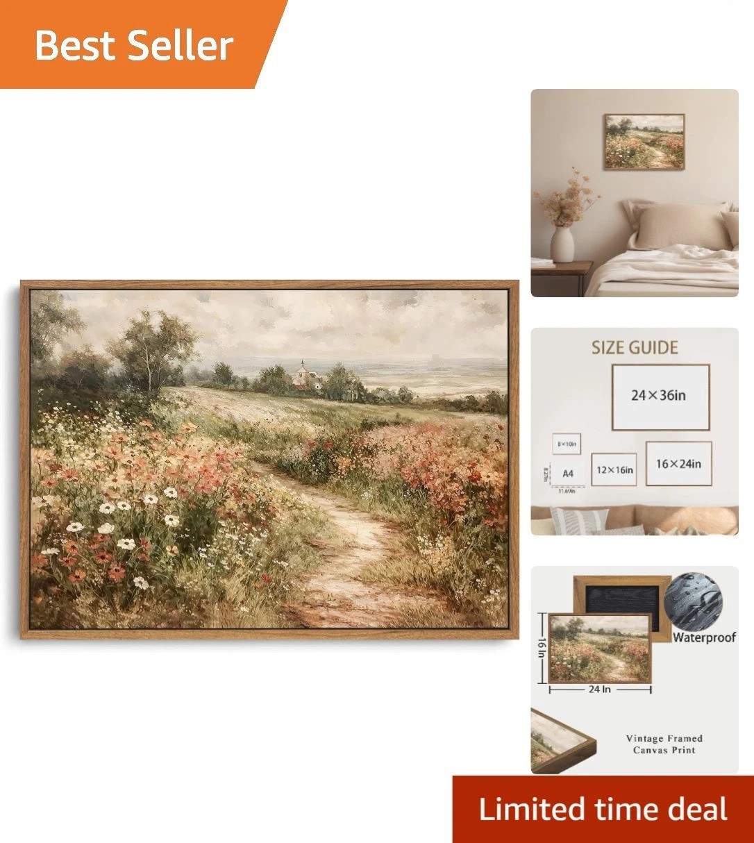 16×24 Framed Nature Art Print: Charming Wildflower Landscape for Any Room