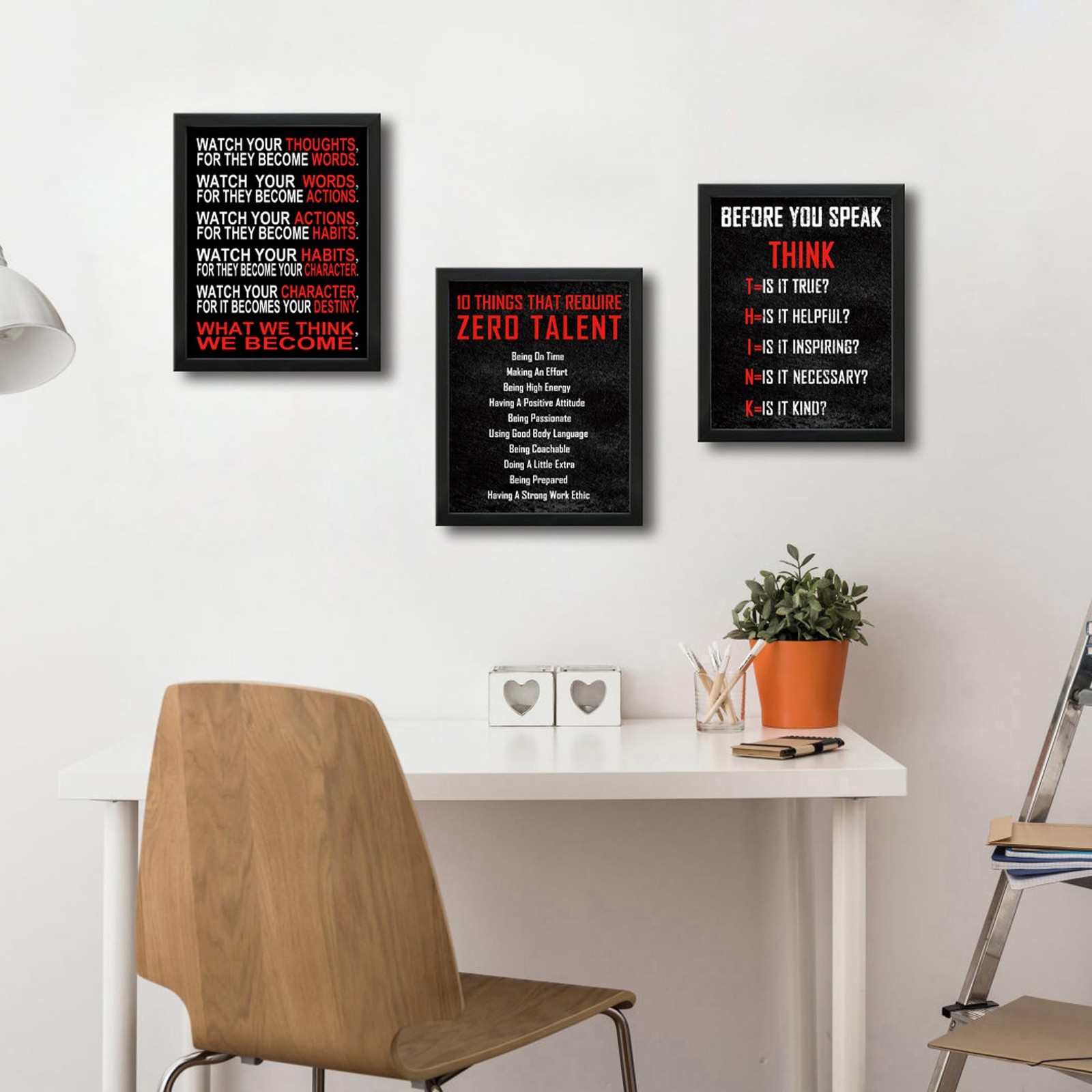 Black Framed Wall Art 3 Panels Motivational Office Positive Quotes Inspiratio…