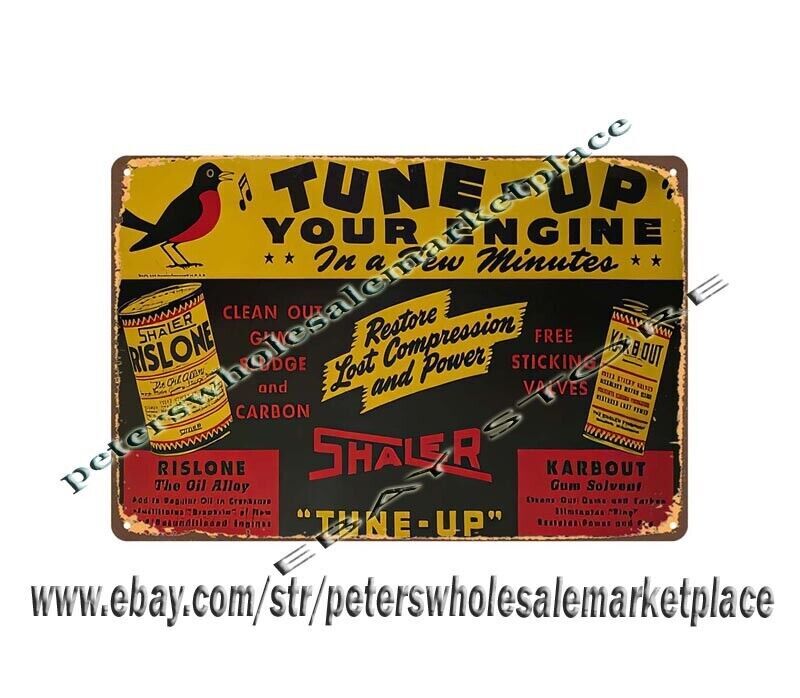 Shaler Tune-Up engine car automotive bird metal tin sign home accents man cave