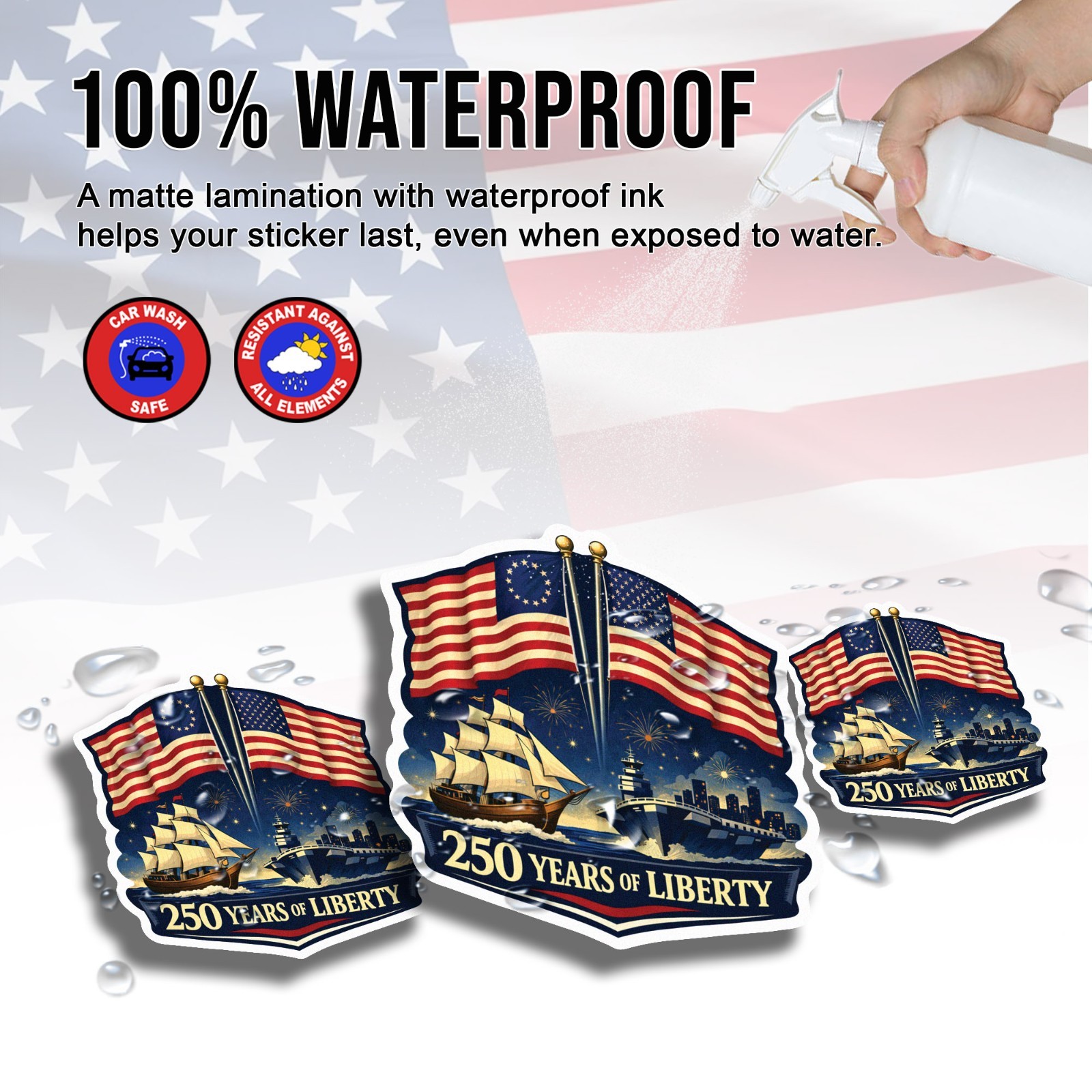 250th Anniversary of USA Decal 250 Years Of Liberty Patriotic Flag Decal Size 3″